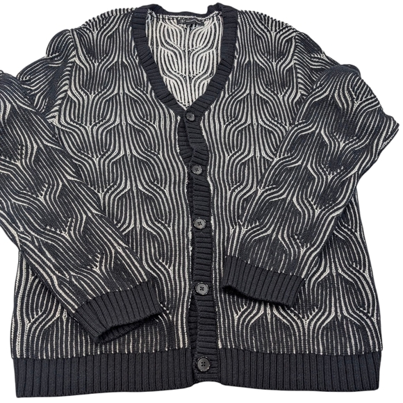 INC International Concepts monochrome wave cotton blend cardigan. Large - Picture 7 of 16